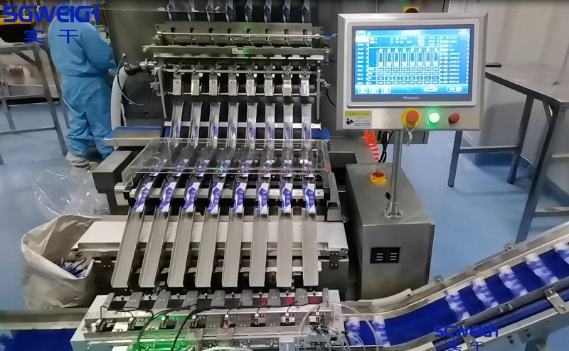 Multi lane Checkweigher (4-6 line) for Semi Liquid Stick Sachet